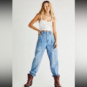 Free People High Rise 80s retro paint splatter Petaluma Denim Jeans.